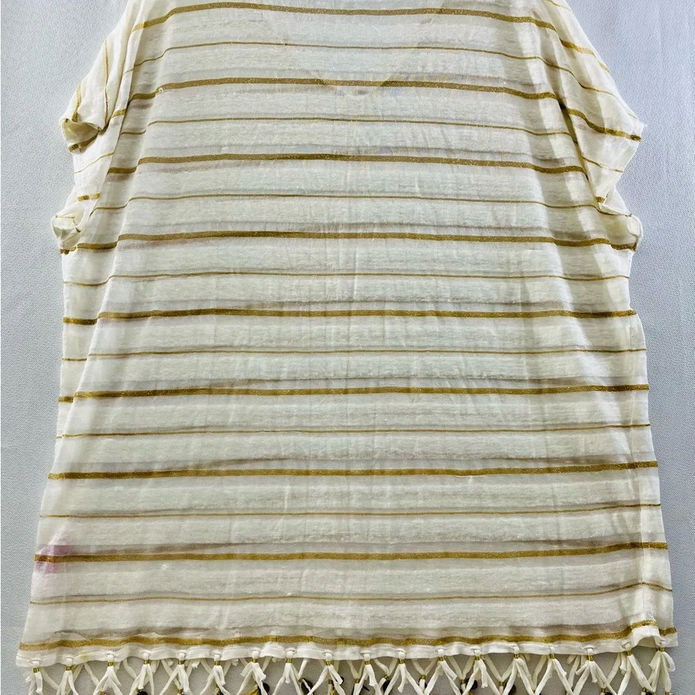 Calypso St. Barth hi-lo Beach cover, gold stripes and beaded fringe, size Small - Picture 5 of 5